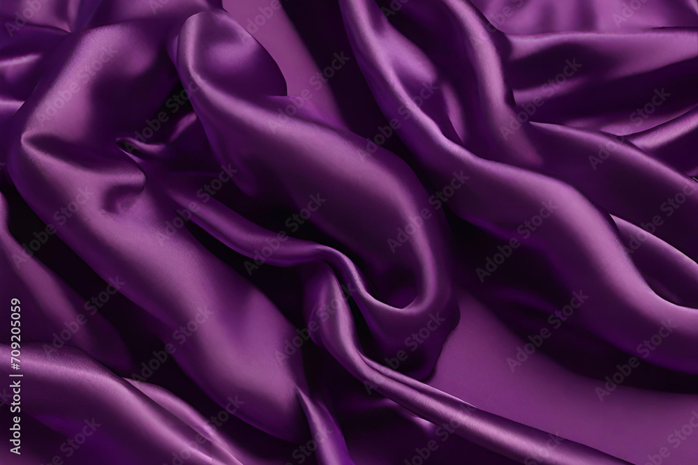 Obraz premium Beautiful a royal purple silk cloth floating flying in the air, cloth background. Mock up template for product presentation. 3D rendering. copy text space