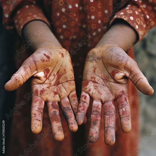 World Leprosy Day. Hands of a man suffering from leprosy. Close-up. Hansen's disease. Asia photo