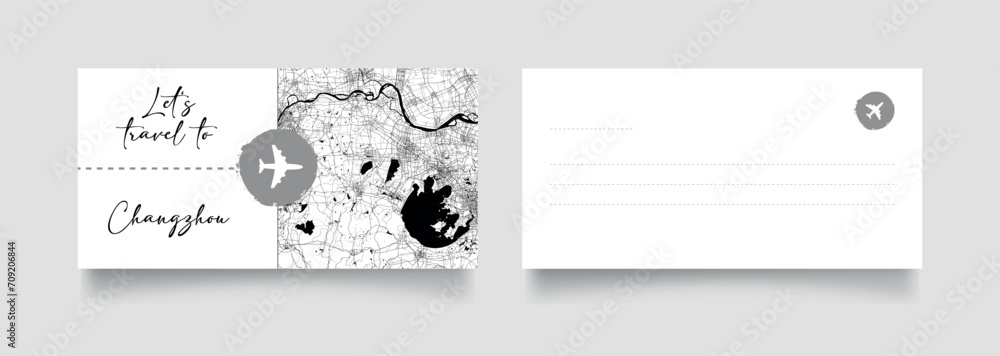 Travel Coupon to Asia China Changzhou postcard vector illustration Travel Coupon to Asia China Changzhou postcard vector illustration