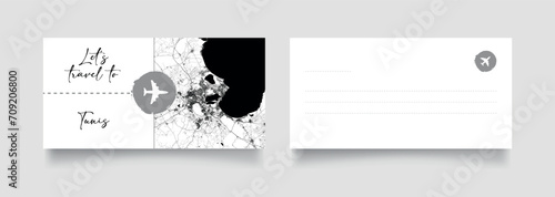 Travel Coupon to Africa Tunisia Tunis postcard vector illustration