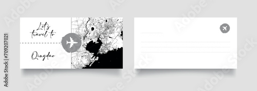 Travel Coupon to Asia China Qingdao postcard vector illustration