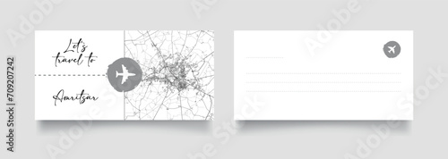 Travel Coupon to Asia India Amritsar postcard vector illustration