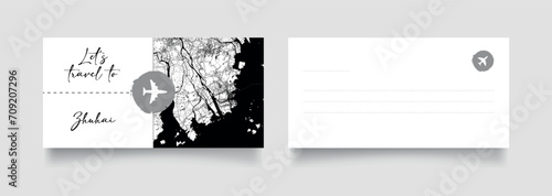 Travel Coupon to Asia China Zhuhai postcard vector illustration