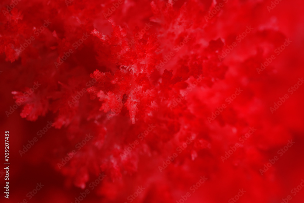 Red abstract macro background with crystals.