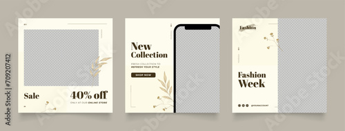 Social media template banner blog fashion sale promotion. fully editable instagram and facebook square post frame puzzle organic sale poster. brown yellow vector background