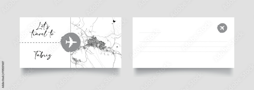 Travel Coupon to Asia Iran Tabriz postcard vector illustration Travel Coupon to Asia Iran Tabriz postcard vector illustration