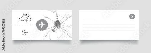 Travel Coupon to Asia Iran Qom postcard vector illustration