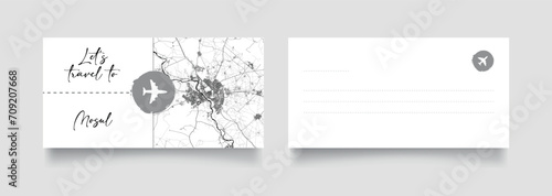 Travel Coupon to Asia Iraq Mosul postcard vector illustration