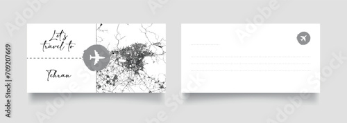 Travel Coupon to Asia Iran Tehran postcard vector illustration