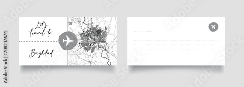 Travel Coupon to Asia Iraq Baghdad postcard vector illustration