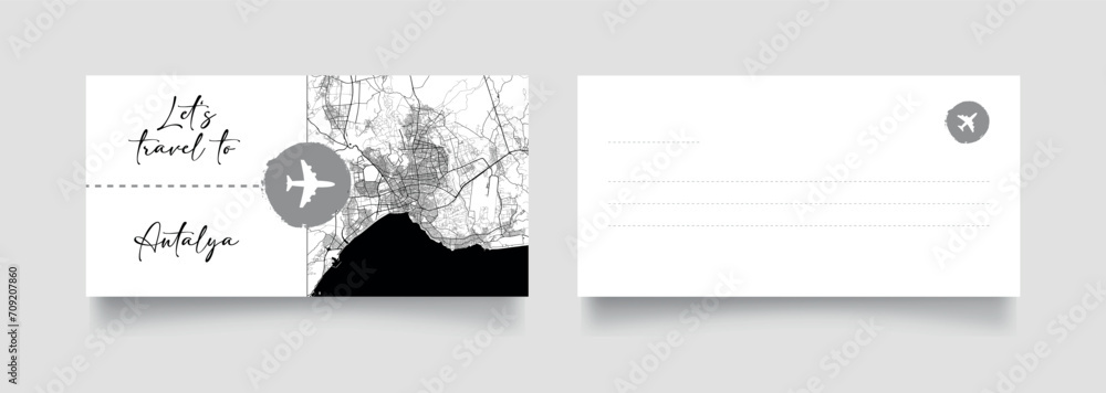 Travel Coupon to Asia Turkey Antalya postcard vector illustration Travel Coupon to Asia Turkey Antalya postcard vector illustration