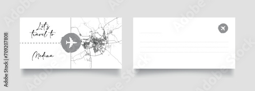 Travel Coupon to Asia Saudi Arabia Medina postcard vector illustration
