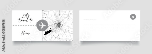 Travel Coupon to Asia Syria Homs postcard vector illustration