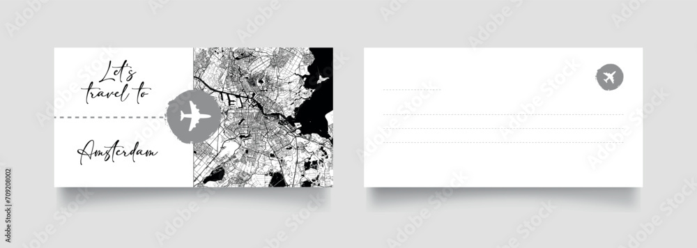 Travel Coupon to Europe Netherlands Amsterdam postcard vector illustration