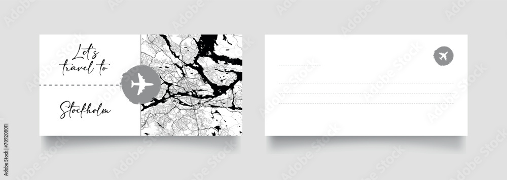 Travel Coupon to Europe Sweden Stockholm postcard vector illustration Travel Coupon to Europe Sweden Stockholm postcard vector illustration