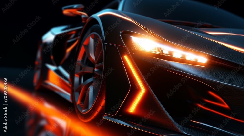 A Super car front light lines.Generative AI A Super car front light lines.Generative AI