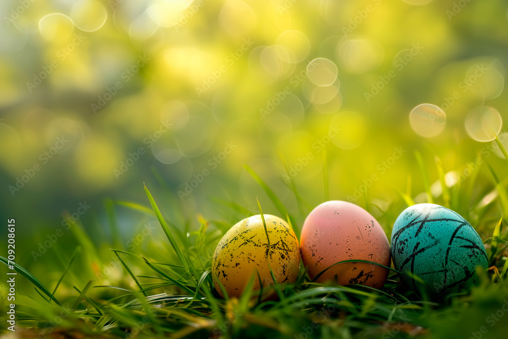 Fototapeta premium easter eggs on grass