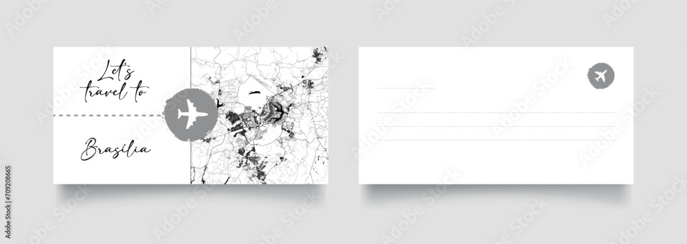 Travel Coupon to South America Brazil Brasilia postcard vector illustration Travel Coupon to South America Brazil Brasilia postcard vector illustration