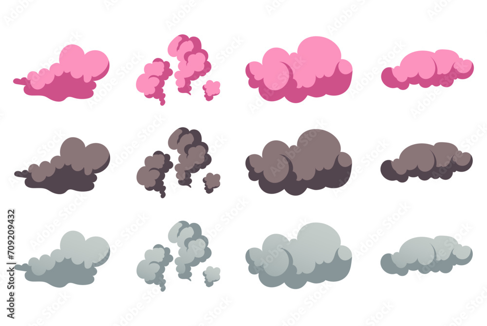 Smell cloud bad stink smelly armpit isolated set. Vector flat graphic design illustration
