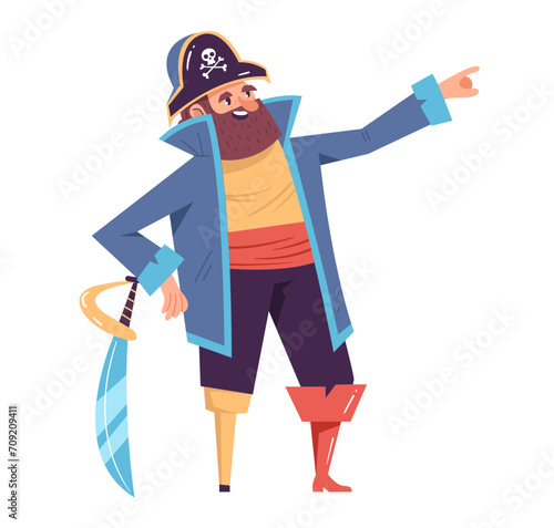 Happy pirate captain character. Vector flat cartoon illustration