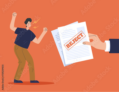 Office worker people character received refusal. Vector flat cartoon illustration
