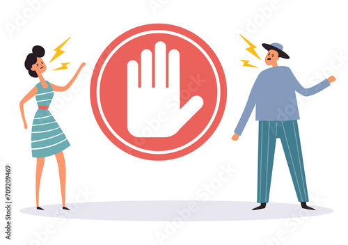 Stop bully abuse violence aggression concept banner. Vector graphic design isolated illustration