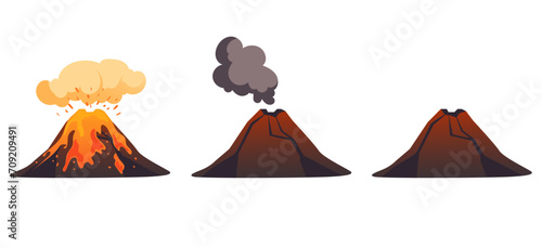 Volcano smoke active volcanic fire landscape concept. Vector graphic design illustration