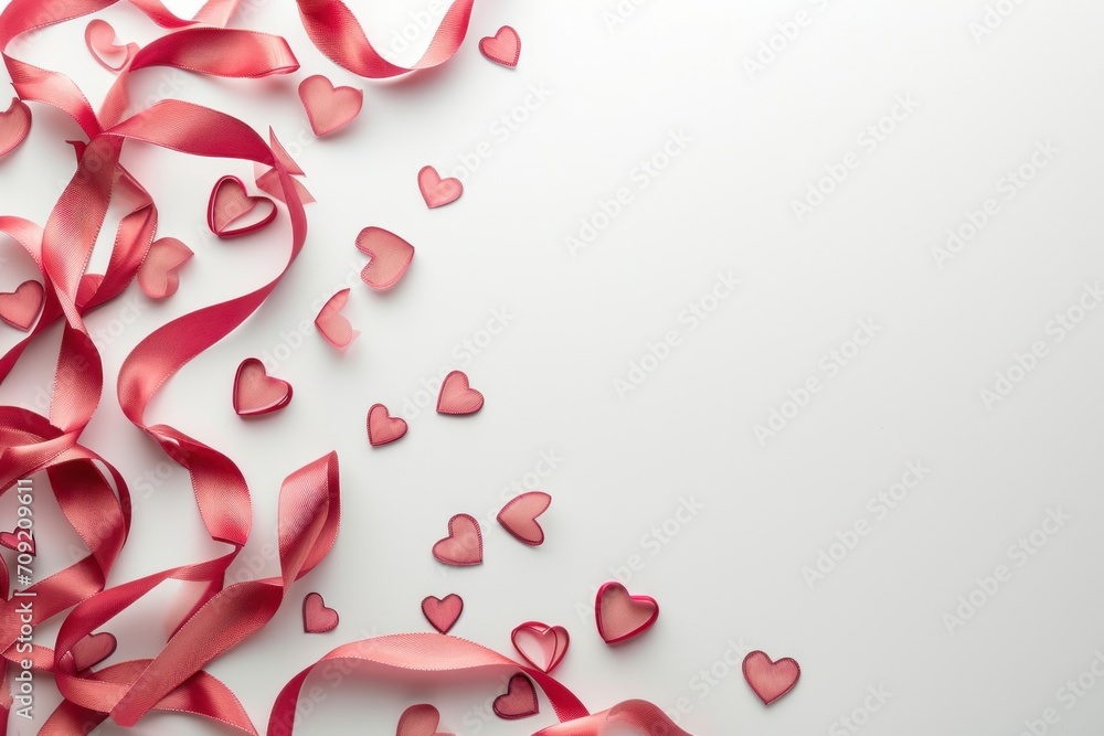 Heart-shaped ribbons on white for Valentine's Day