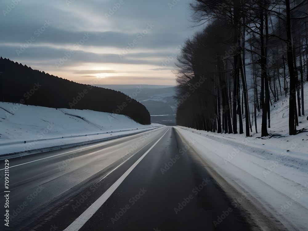 winter road with black ice