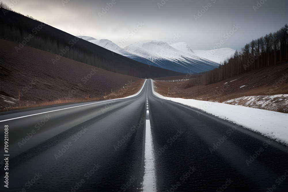 Naklejka premium winter road with black ice