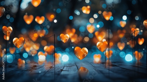 Romantic mini heart shaped element with glowing lights and mesmerizing bokeh abstract background