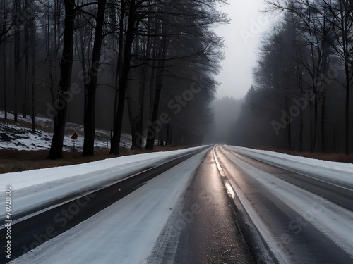 winter road with black ice