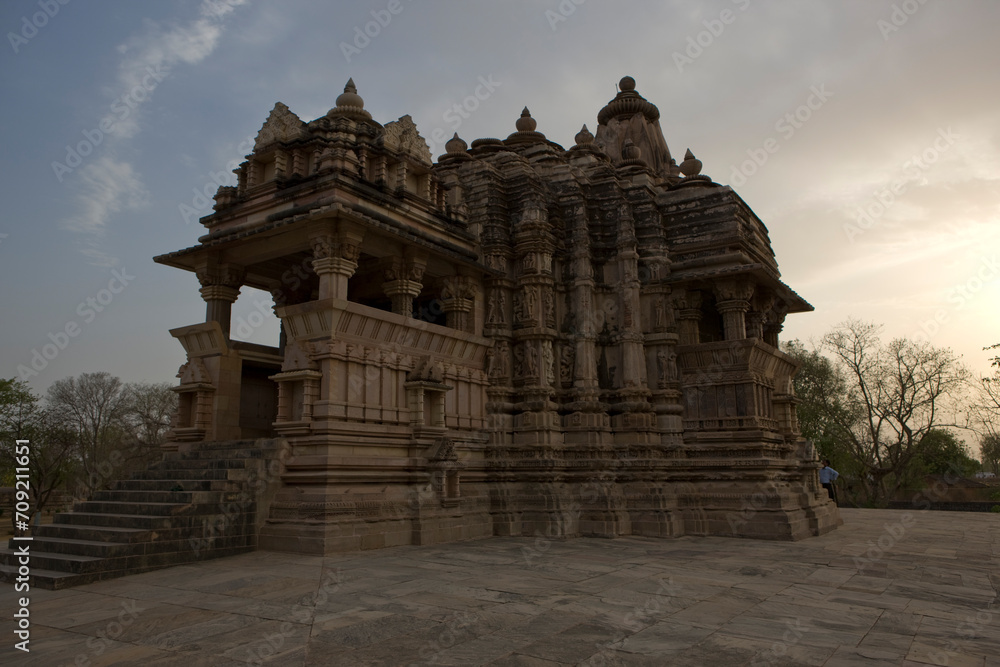 India temples of Khajuraho on a cloudy autumn day