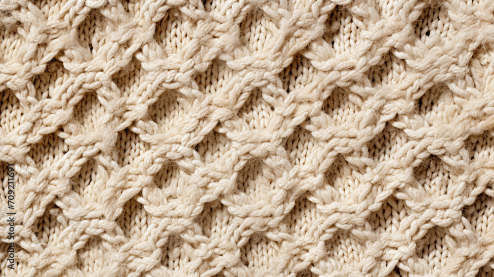 Closeup of a woolen fabric with a crochet stitch, in the style of unprimed canvas, generative AI Closeup of a woolen fabric with a crochet stitch, in the style of unprimed canvas, generative AI