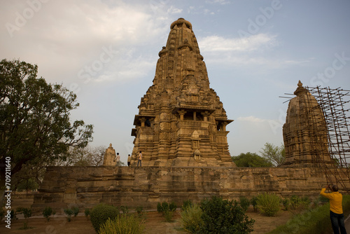 India temples of Khajuraho on a cloudy autumn day