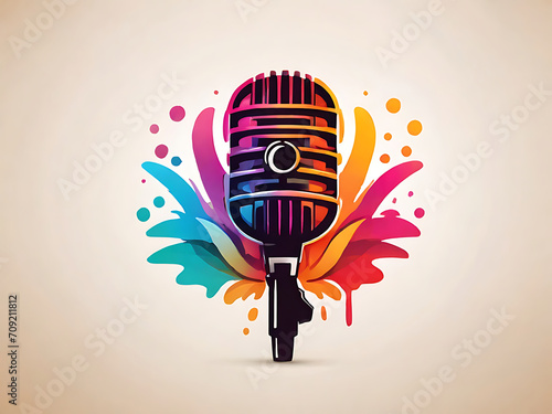 flat vector logo of Microphone, Colorful Microphone logo for Singers, Podcasters, Voice Artist