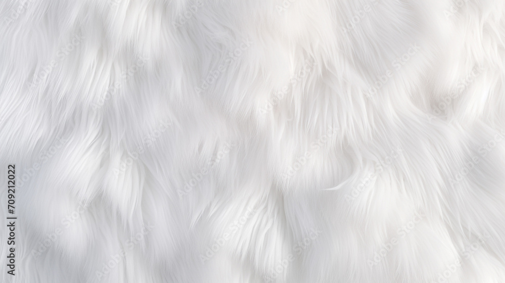 Obraz premium Seamless soft fluffy light pastel white long pile animal fur background texture. Cute cozy comfort winter pattern, generative AI