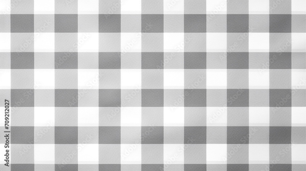 Seamless subtle light grey gingham checker tartan fabric pattern. Contemporary trendy monochrome gray plaid fashion textile transparent overlay, generative AI