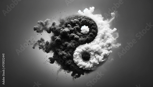 Yin yang symbol made of smoke on white background photo
