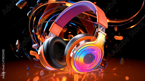 Vibrant 3D Headphone Background. Colorful Music Background.