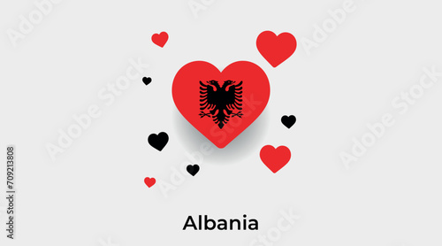 Albania flag heart shape with additional hearts icon vector illustration