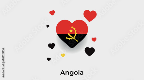 Angola flag heart shape with additional hearts icon vector illustration
