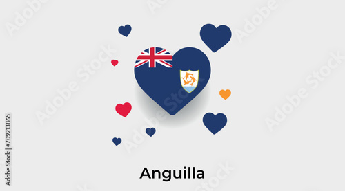 Anguilla flag heart shape with additional hearts icon vector illustration