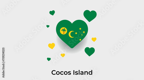 Cocos Island flag heart shape with additional hearts icon vector illustration