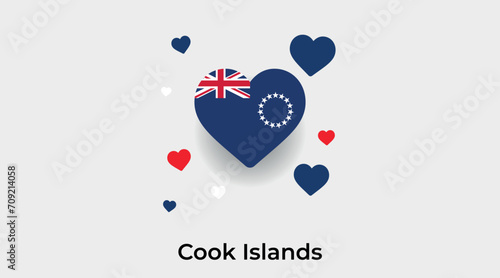 Cook Islands flag heart shape with additional hearts icon vector illustration