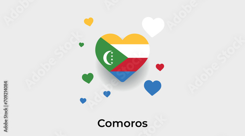 Comoros flag heart shape with additional hearts icon vector illustration