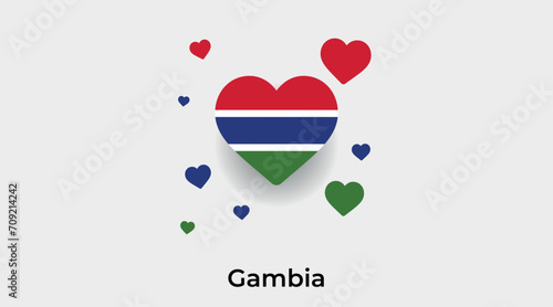 Gambia flag heart shape with additional hearts icon vector illustration