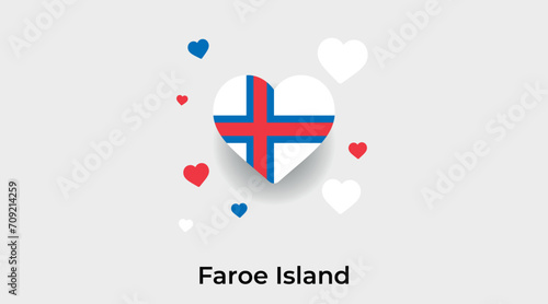 Faroe Island flag heart shape with additional hearts icon vector illustration