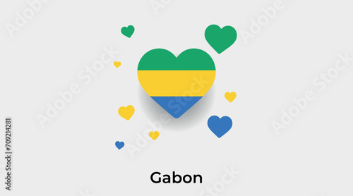 Gabon flag heart shape with additional hearts icon vector illustration