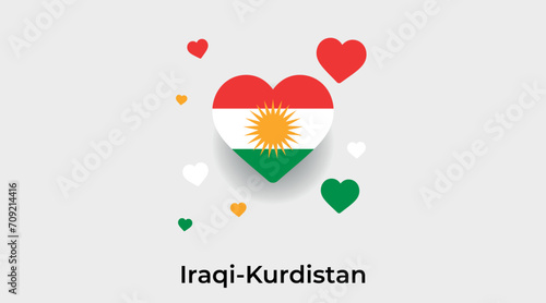 Iraqi-Kurdistan flag heart shape with additional hearts icon vector illustration